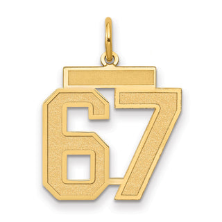 14k Yellow Gold Medium Satin Number 67 Charm