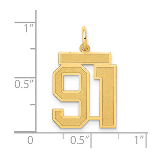 14k Yellow Gold Medium Satin Number 91 Charm