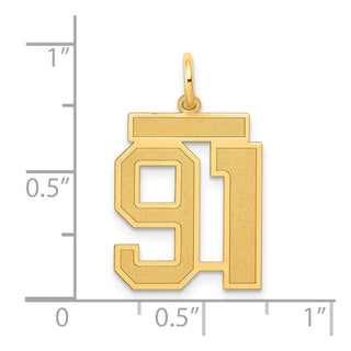 14k Yellow Gold Medium Satin Number 91 Charm