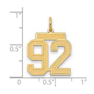 14k Yellow Gold Medium Satin Number 92 Charm
