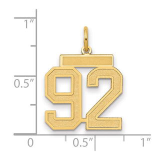 14k Yellow Gold Medium Satin Number 92 Charm