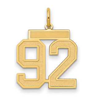 14k Yellow Gold Medium Satin Number 92 Charm