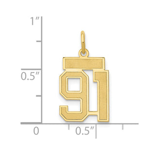 14k Yellow Gold Small Satin Number 91 Charm