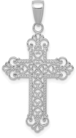 14k White Gold Delicate Fleur De Lis Cross Pendant