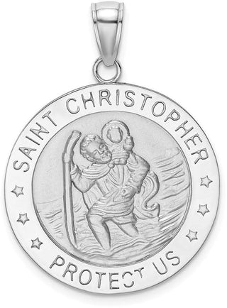14k White Gold Polished Saint Christopher Medal Pendant