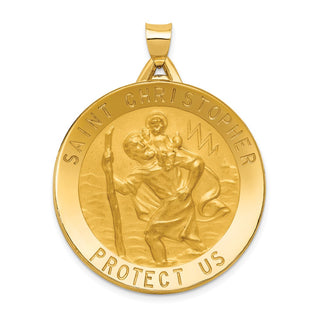 14k Yellow Gold St. Christopher Medal Pendant - 43 x 33mm, Polished, Satin & Engravable