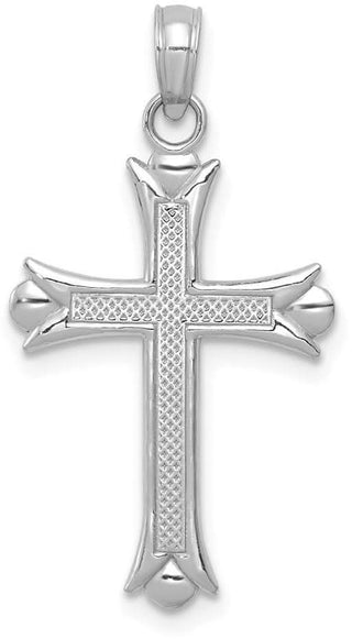 14k White Gold Fleur De Lis Cross Pendant