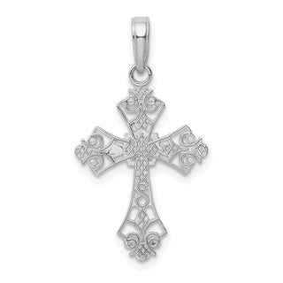 14k White Gold Fleur De Lis Cross Pendant M2244