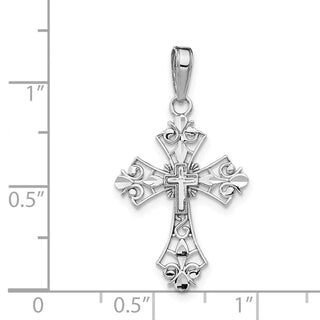 14k White Gold Fleur De Lis Cross Pendant M2244
