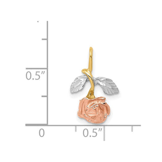 14K Yellow Gold w/White and Pink Rhodium-plating Rose Chain Slide Pendant