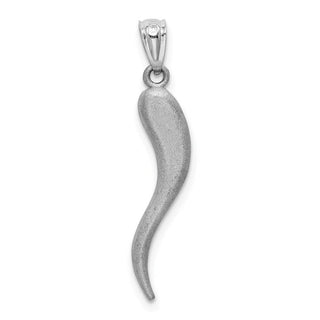 14k White Gold Solid Diamond-Cut Italian Horn Pendant