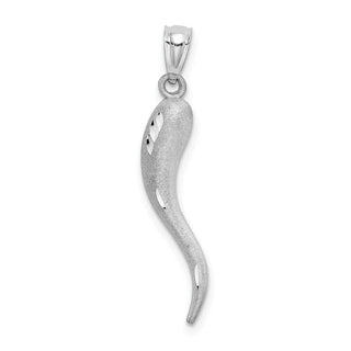 14k White Gold Solid Diamond-Cut Italian Horn Pendant