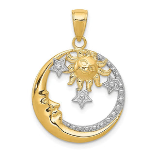 14k Yellow Gold And Rhodium Diamond-Cut Moon, Stars, And Sun Pendant