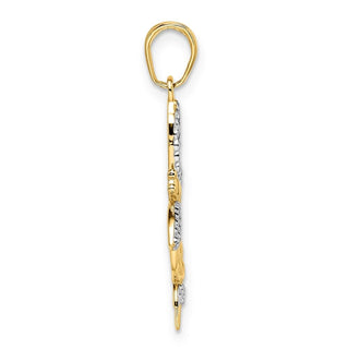 14k Yellow Gold and White Rhodium Diamond-cut Dragonflies Pendant
