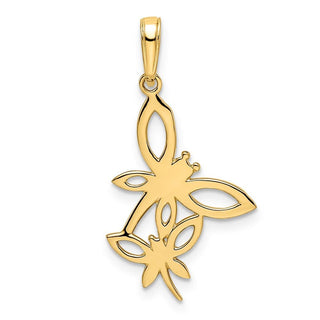 14k Yellow Gold and White Rhodium Diamond-cut Dragonflies Pendant