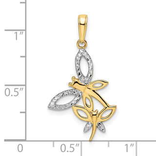 14k Yellow Gold and White Rhodium Diamond-cut Dragonflies Pendant