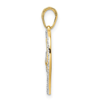 14k Yellow Gold and White Rhodium Diamond-cut Dragonfly in Heart Pendant