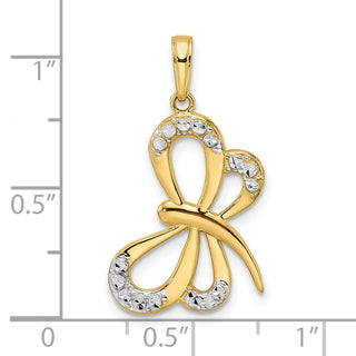 14k Yellow Gold and White Rhodium Diamond-cut Dragonfly Pendant M2913