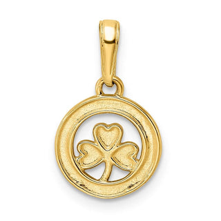 14k Yellow Gold and White Rhodium Diamond-cut Clover in Circle Pendant
