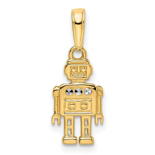 14k Yellow Gold and White Rhodium Diamond-cut Robot Pendant