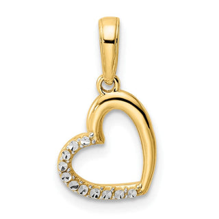 14k Yellow Gold and White Rhodium Diamond-cut Heart Pendant M2934