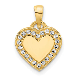 14k Yellow Gold and White Rhodium Diamond-cut Border Heart Pendant