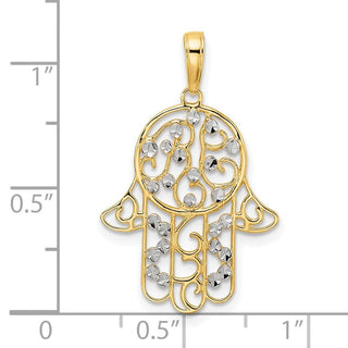 14k Yellow Gold and White Rhodium Diamond-cut Fancy Hamsa Pendant