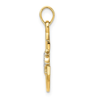 14k Yellow Gold and White Rhodium Diamond-cut Anchor and Ships Wheel Pendant
