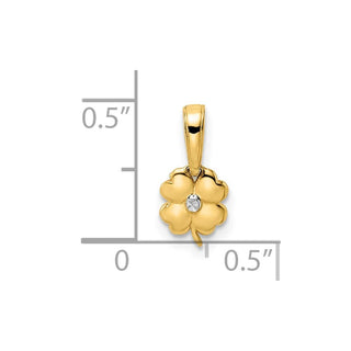 14k Yellow Gold and White Rhodium Diamond-cut 4 Leaf Clover Pendant