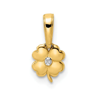 14k Yellow Gold and White Rhodium Diamond-cut 4 Leaf Clover Pendant