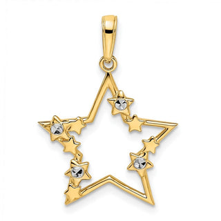 14k Yellow Gold and White Rhodium Diamond-cut Stars Pendant M2978
