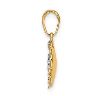 14k Yellow Gold and White Rhodium Diamond-cut Flower Pendant M2981