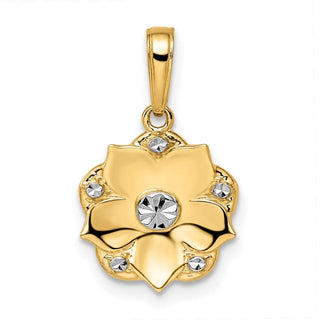 14k Yellow Gold and White Rhodium Diamond-cut Flower Pendant M2981