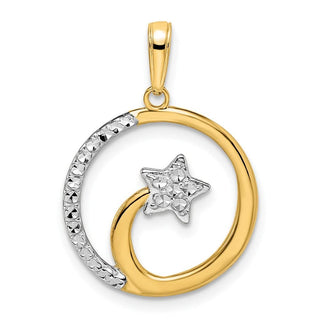 14k Yellow Gold and White Rhodium Diamond-cut Shooting Star Pendant