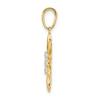 14k Yellow Gold and White Rhodium Diamond-cut Flower Pendant M2985
