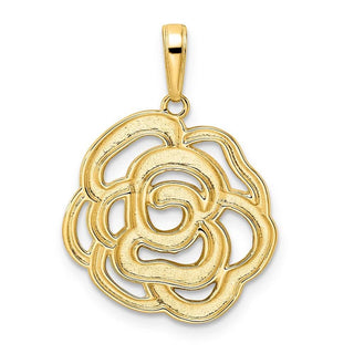 14k Yellow Gold and White Rhodium Diamond-cut Flower Pendant M2987