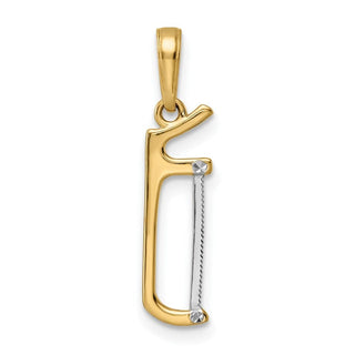 14k Yellow Gold and White Rhodium Diamond-cut Hand Saw Pendant
