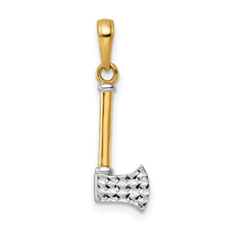 14k Yellow Gold and White Rhodium Diamond-cut Axe Pendant
