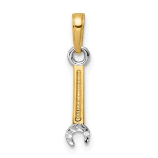 14k Yellow Gold and White Rhodium Diamond-cut Wrench Pendant