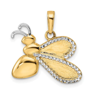 14k Yellow Gold w/White Rhodium Diamond-cut Bumblebee Pendant