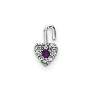 14k White Gold February Simulated Birthstone Heart Charm