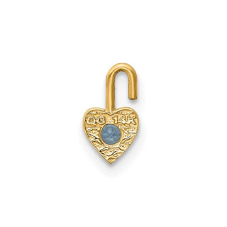 14k Yellow Gold March Simulated Birthstone Heart Charm