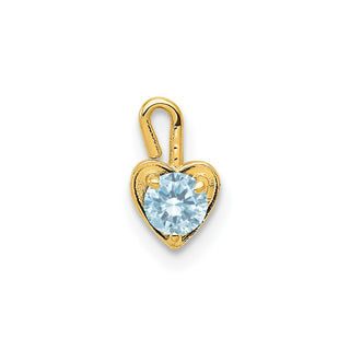 14k Yellow Gold March Simulated Birthstone Heart Charm