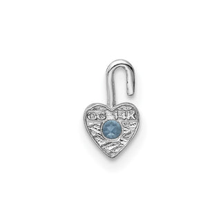 14k White Gold March Simulated Birthstone Heart Charm