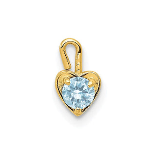 14k Yellow Gold March Simulated Birthstone Heart Charm