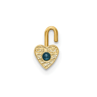 14k Yellow Gold December Simulated Birthstone Heart Charm