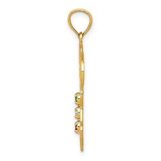 14k Yellow Gold Italy w/ Synthetic Emerald, Synthetic Ruby and CZ Stones Pendant