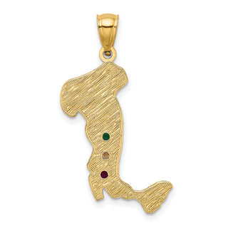 14k Yellow Gold Italy w/ Synthetic Emerald, Synthetic Ruby and CZ Stones Pendant