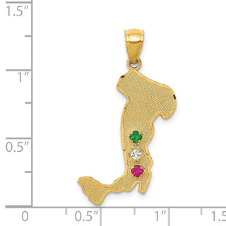 14k Yellow Gold Italy w/ Synthetic Emerald, Synthetic Ruby and CZ Stones Pendant