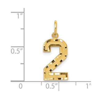 14k Yellow Gold Casted Medium Diamond-Cut Number 2 Charm